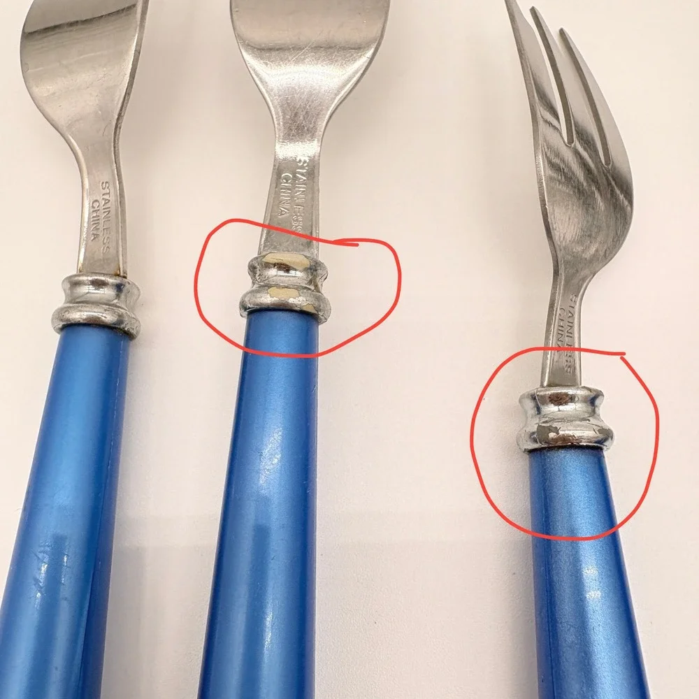 VTG Cobalt Blue Metallic Flatware Set Mismatched Stainless Steel Utensils 8pc